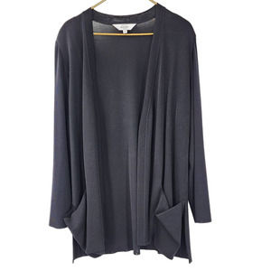 Exclusively Misook Woman 2x Classic Black Long‎ Line Open Front Cardigan 2X